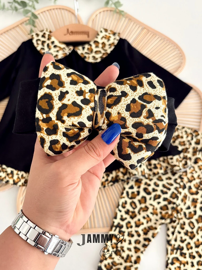 Eliza Leopard Pofuduk Bandanalı Takım-SİYAH