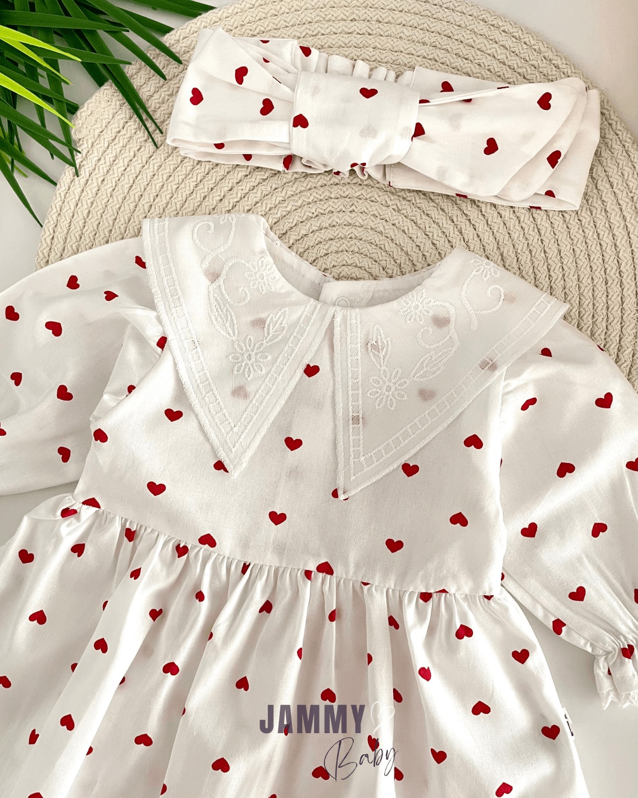 Kalp Desenli Fisto Yakalı Poplin Elbise Set