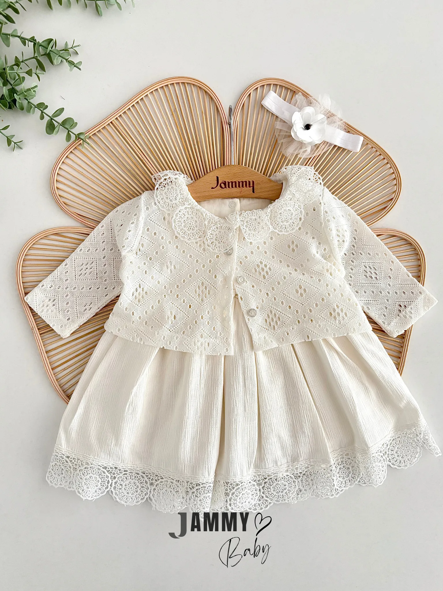 Karmen Hırkalı Bandanalı Elbise Set-BEYAZ