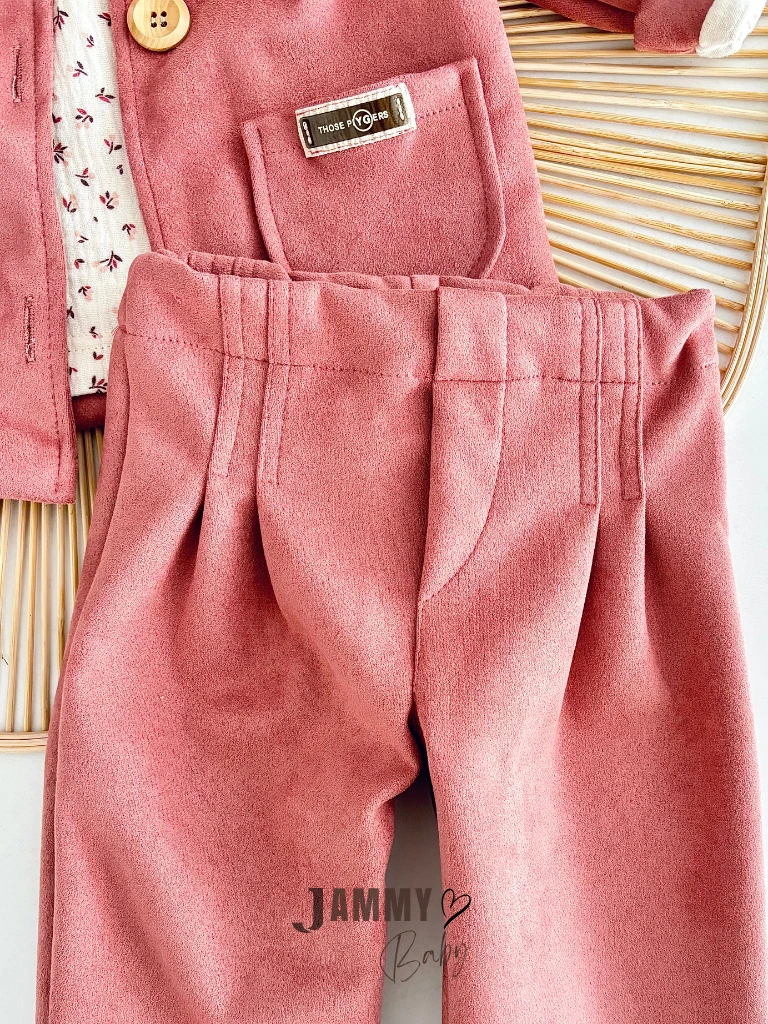 Belinda Süet Takım / Müslin Çiçekli Gömlek-GÜL KURUSU