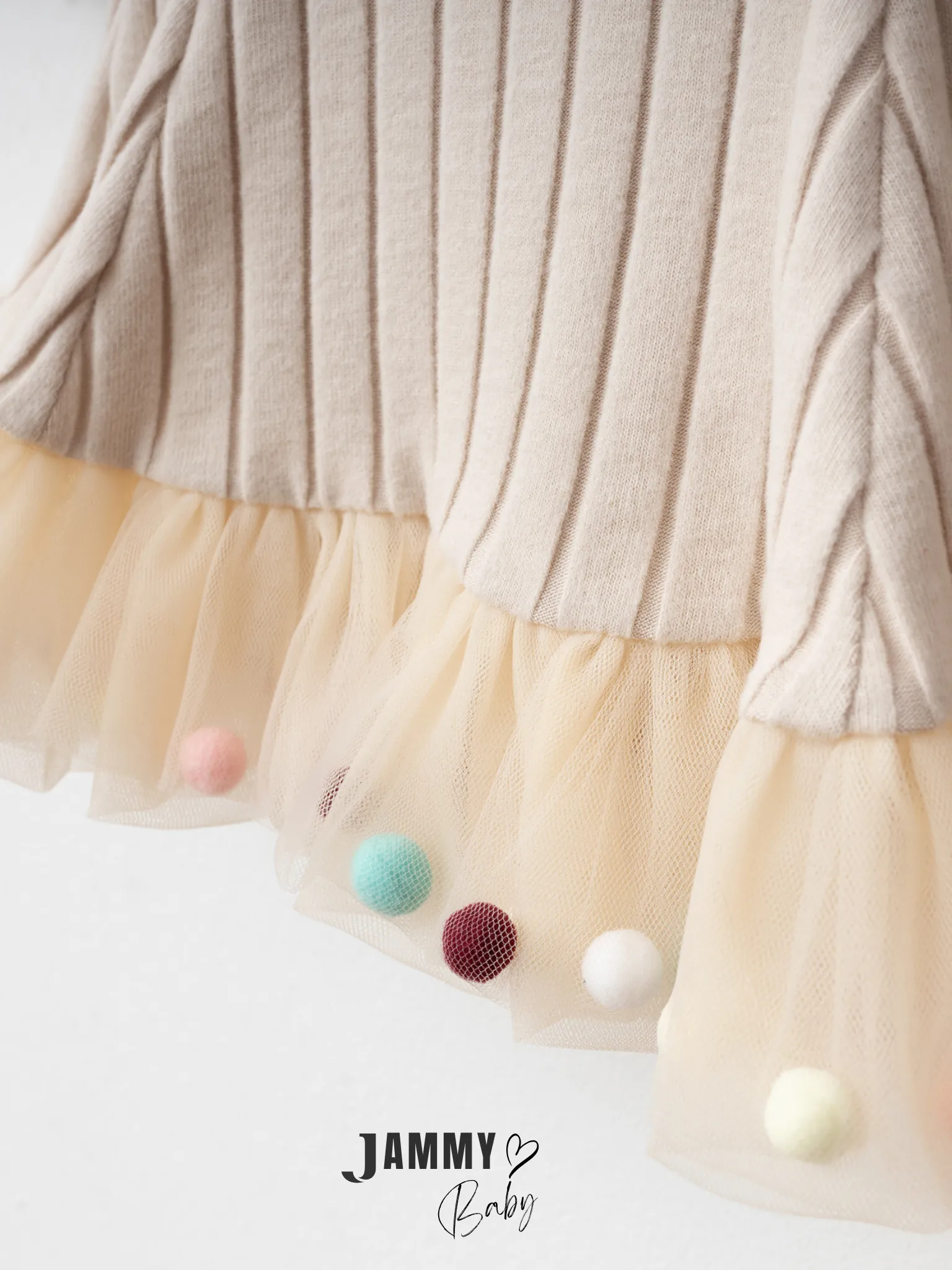 Candy Ponponlu Puffy Elbise-VANİLYA