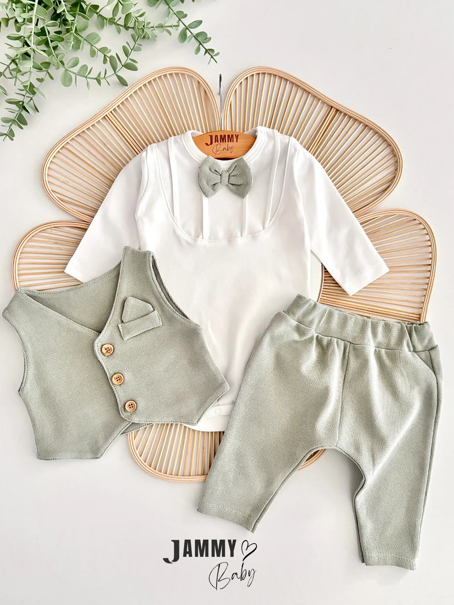 Adrian Yelekli 3 Parça Bebek Takım-YEŞİL