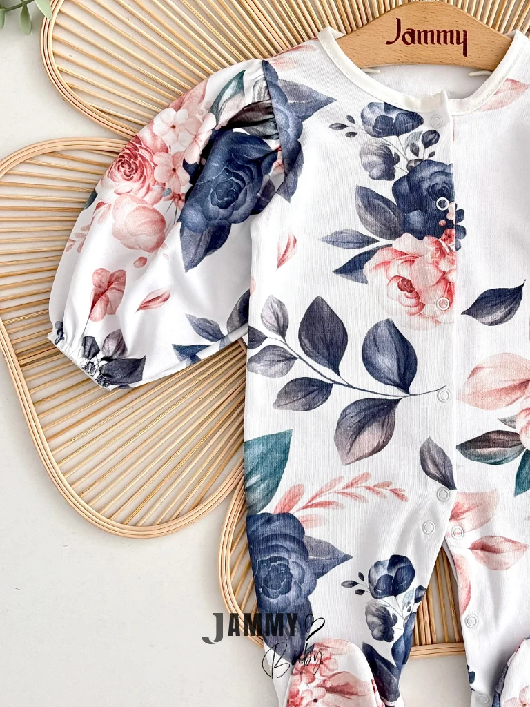 Helena Çiçek Baskılı Fiyonk Bandanalı Tulum Set-BLUE