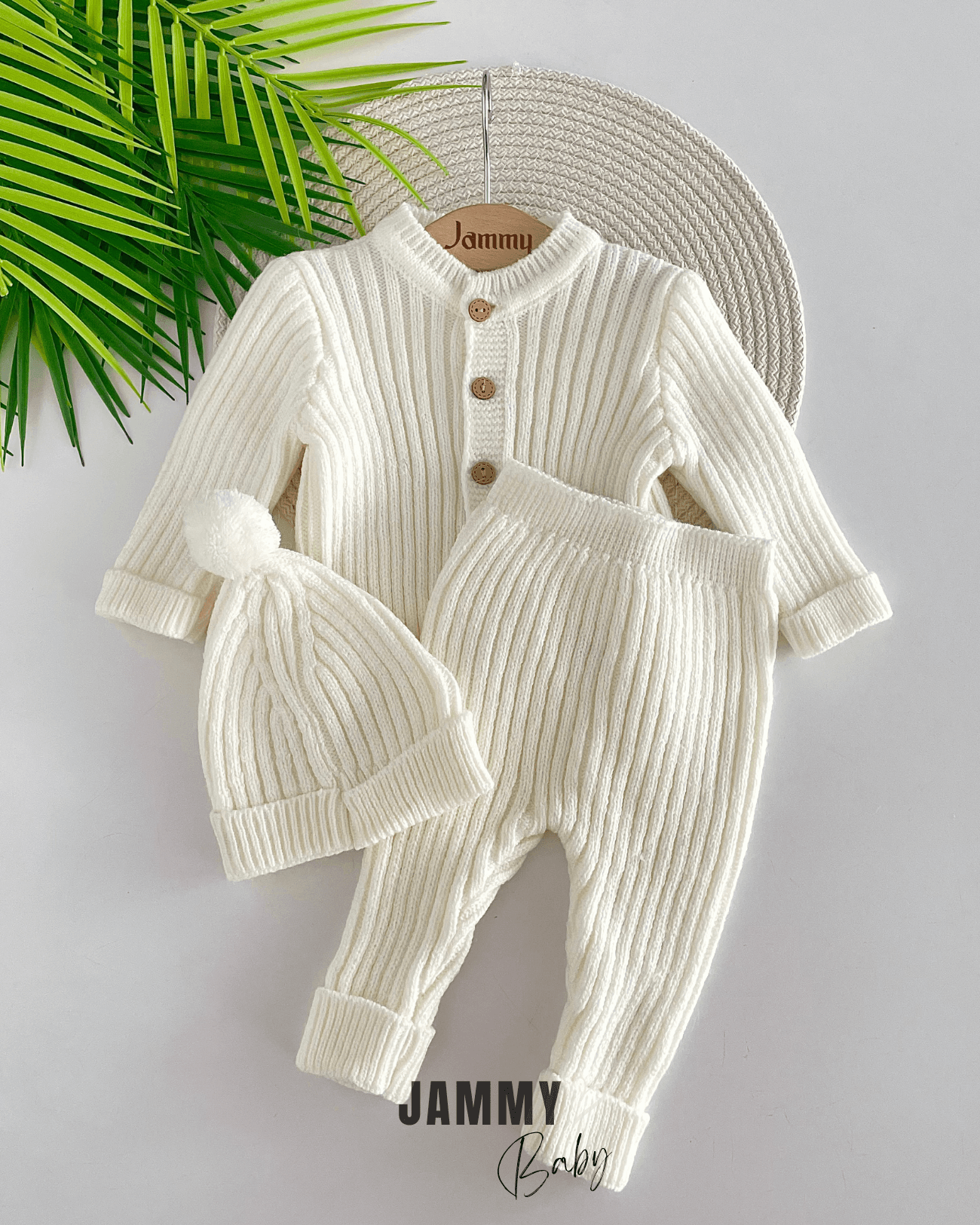 Triko Hırkalı Unisex Şapkalı Takım-KREM