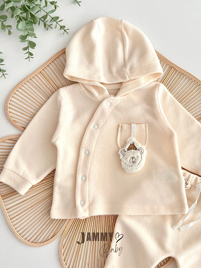 Zoya Ayıcık Aksesuarlı Polar Takım -KREM