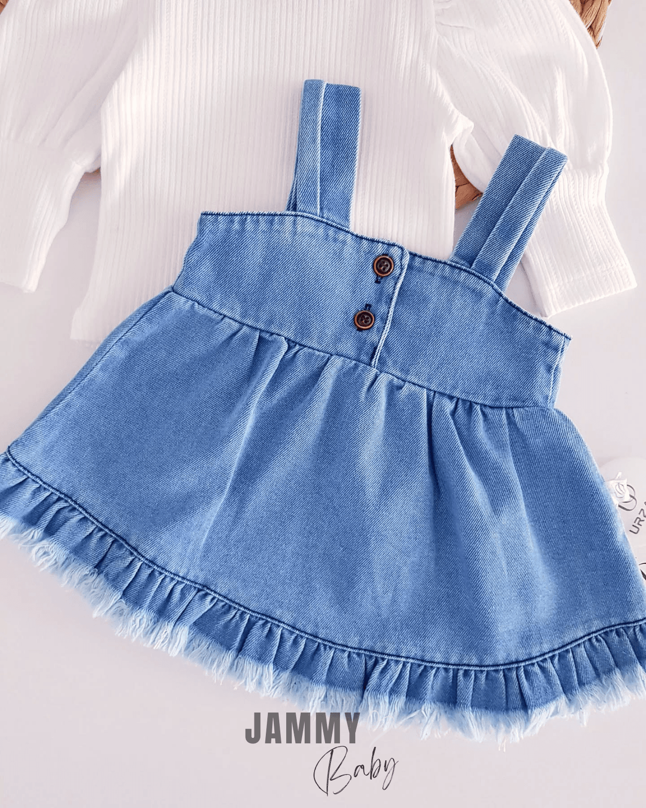 Püsküllü Jean Jile Elbise / Body Set-BUZ MAVİ