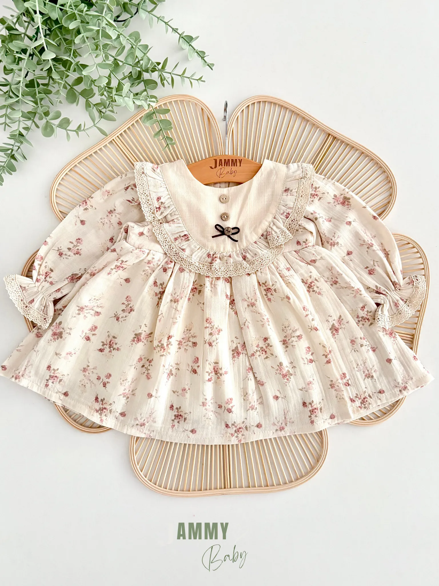 Nila Çiçekli Müslin Astarlı Elbise-KREM