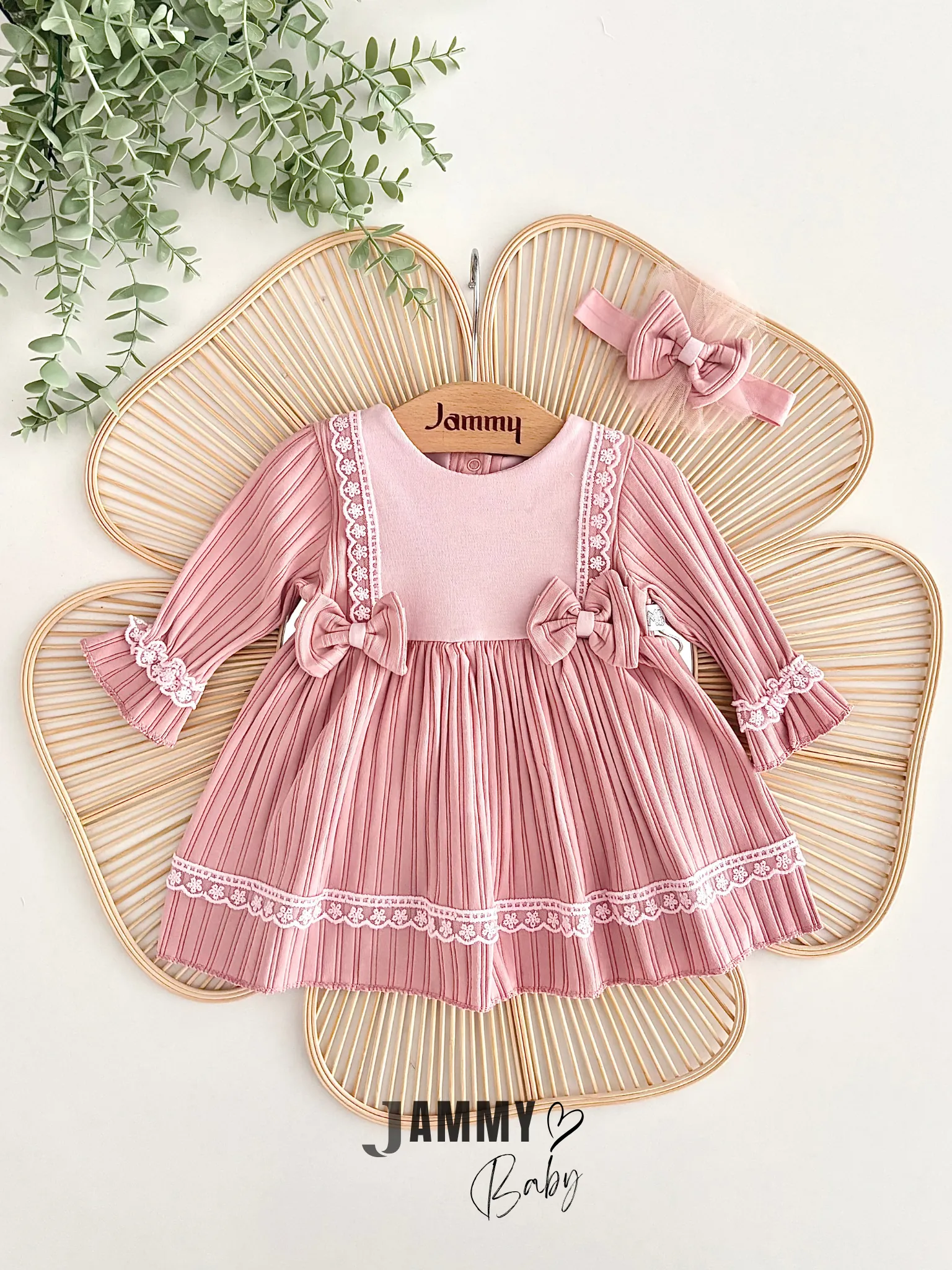 Perla Kaşkorse Bandanalı Elbise Set-GÜL KURUSU