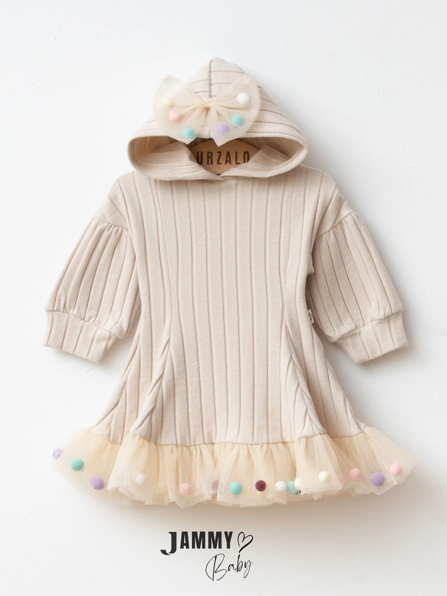 Candy Ponponlu Puffy Elbise-VANİLYA