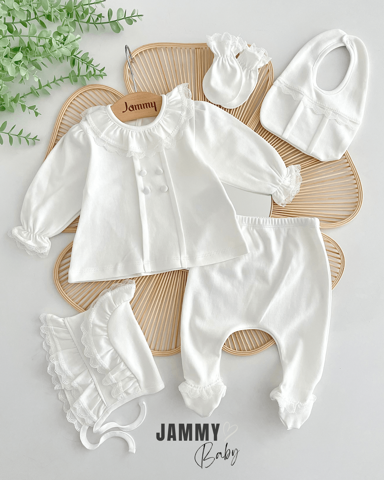 Elegant Dantelli 5 Parça Yenidoğan Set-BEYAZ