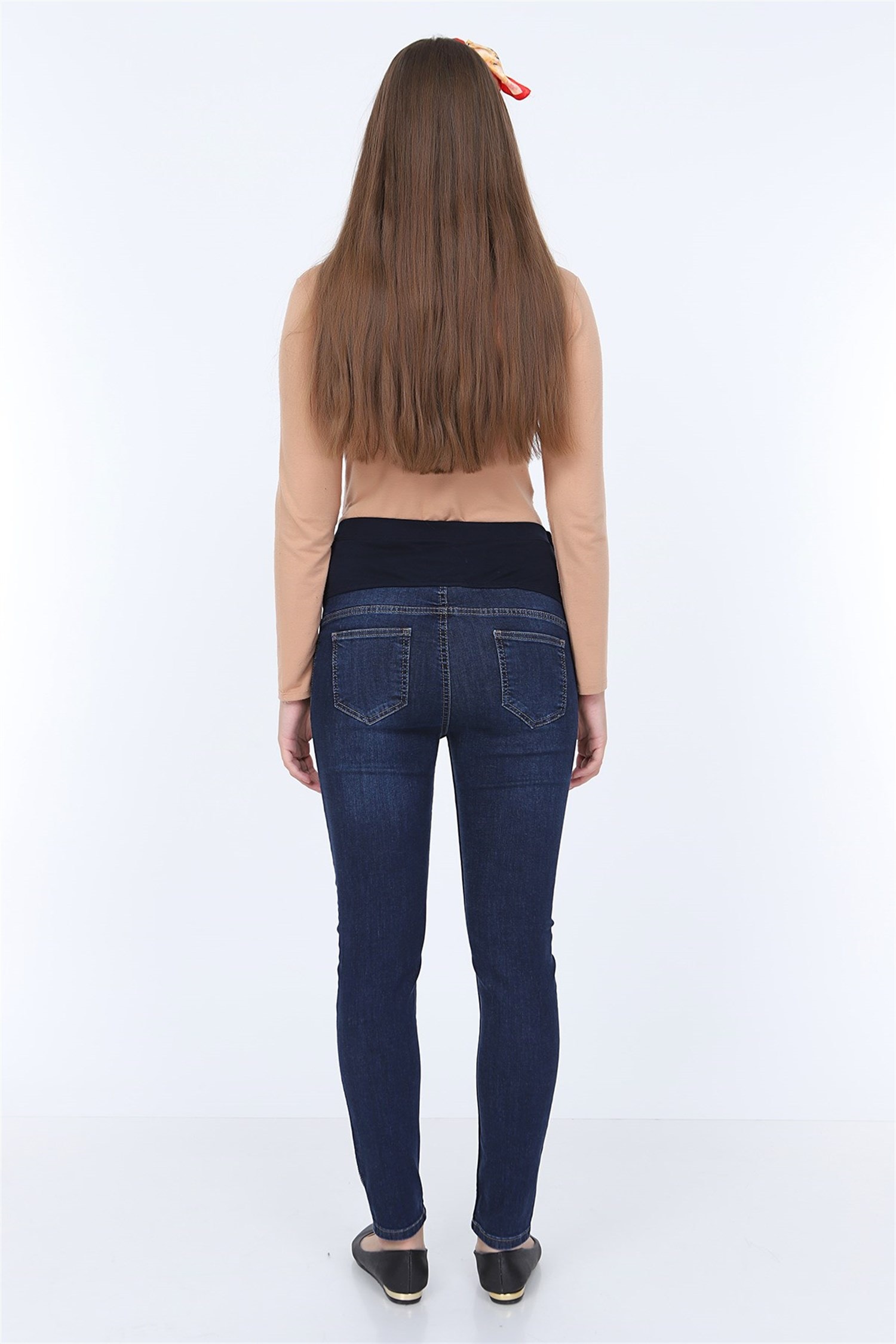 Hamile Yanları Taş Detay Kot Pantolon - LACİVERT