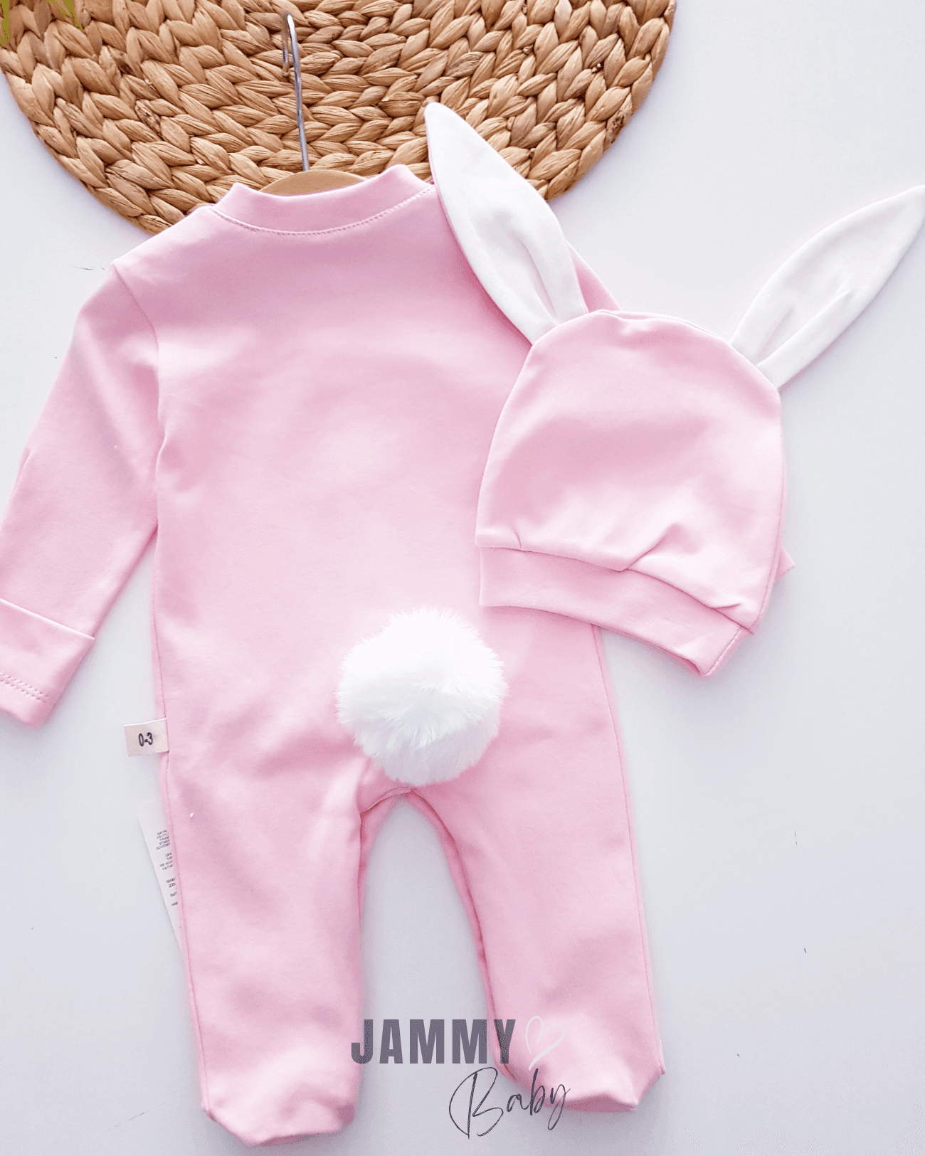 Kendinden Eldivenli Ponpon Tavşan Tulum Set-PEMBE