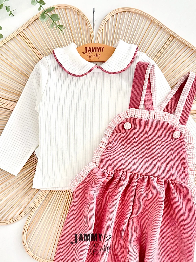 Fırfır Detaylı Kadife Salopet / Body Set-GÜL KURUSU