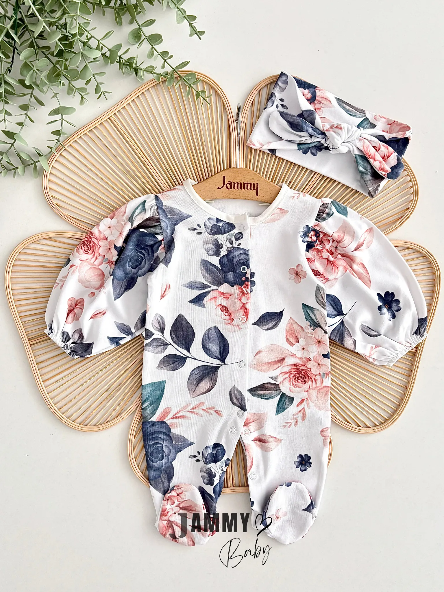 Helena Çiçek Baskılı Fiyonk Bandanalı Tulum Set-BLUE