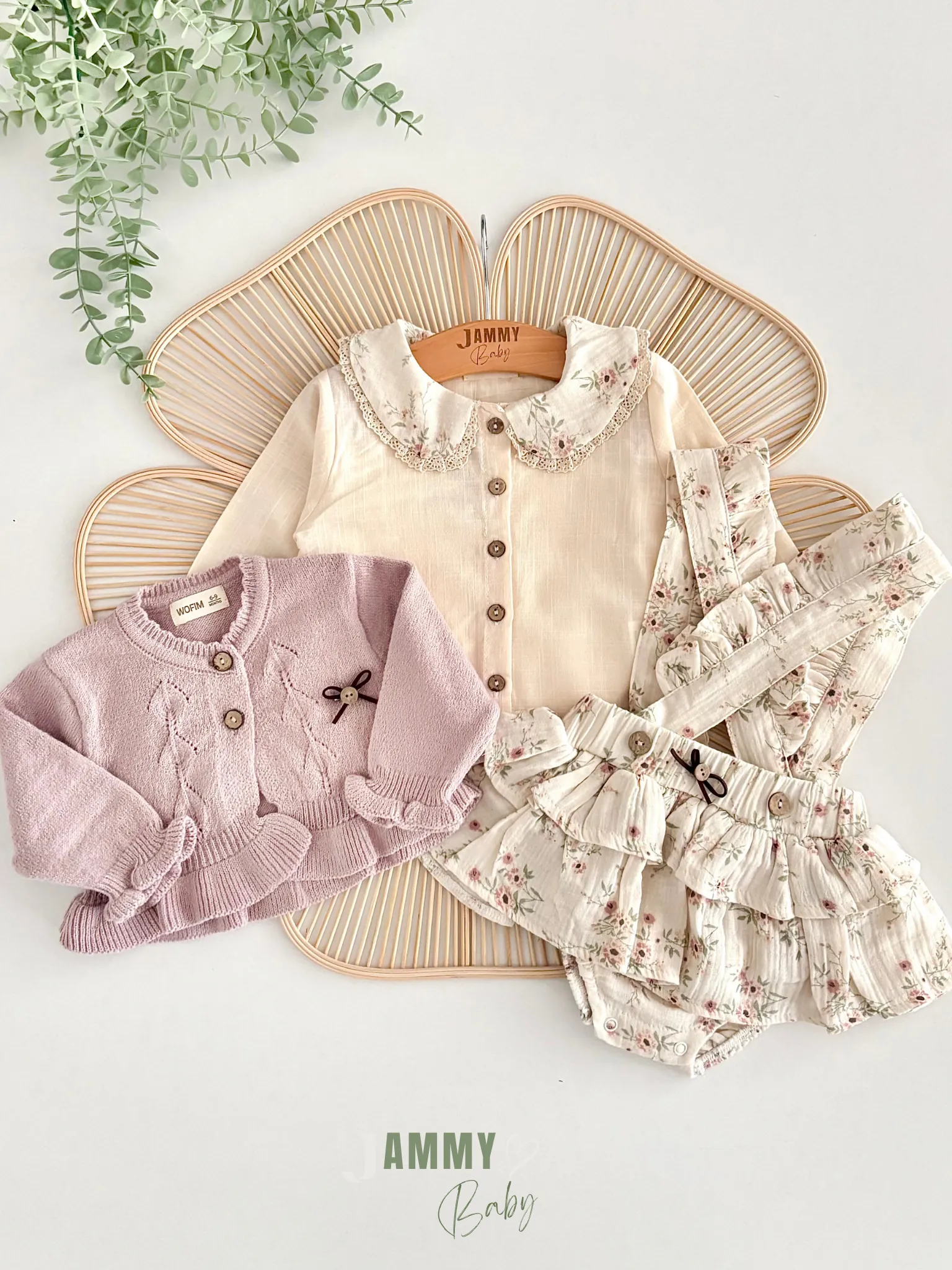 Polly Müslin Salopet & Keten Gömlek & Triko Hırka Set-SOFT LİLA