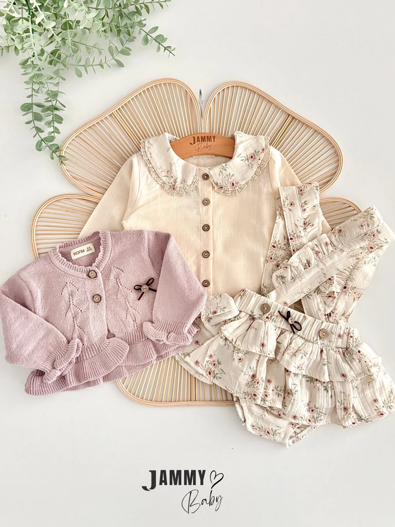 Polly Müslin Salopet & Keten Gömlek & Triko Hırka Set-SOFT LİLA