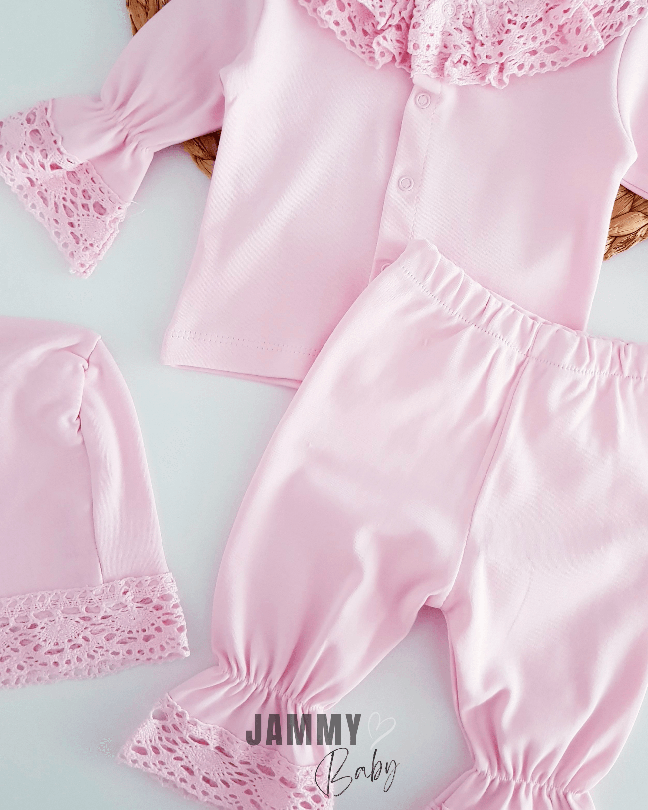 Elisa Dantel Detay 5 Parça Yenidoğan Set-PEMBE