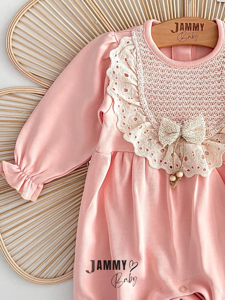 Amelia Tokalı Dantel Roba Detaylı Tulum Set-PUDRA