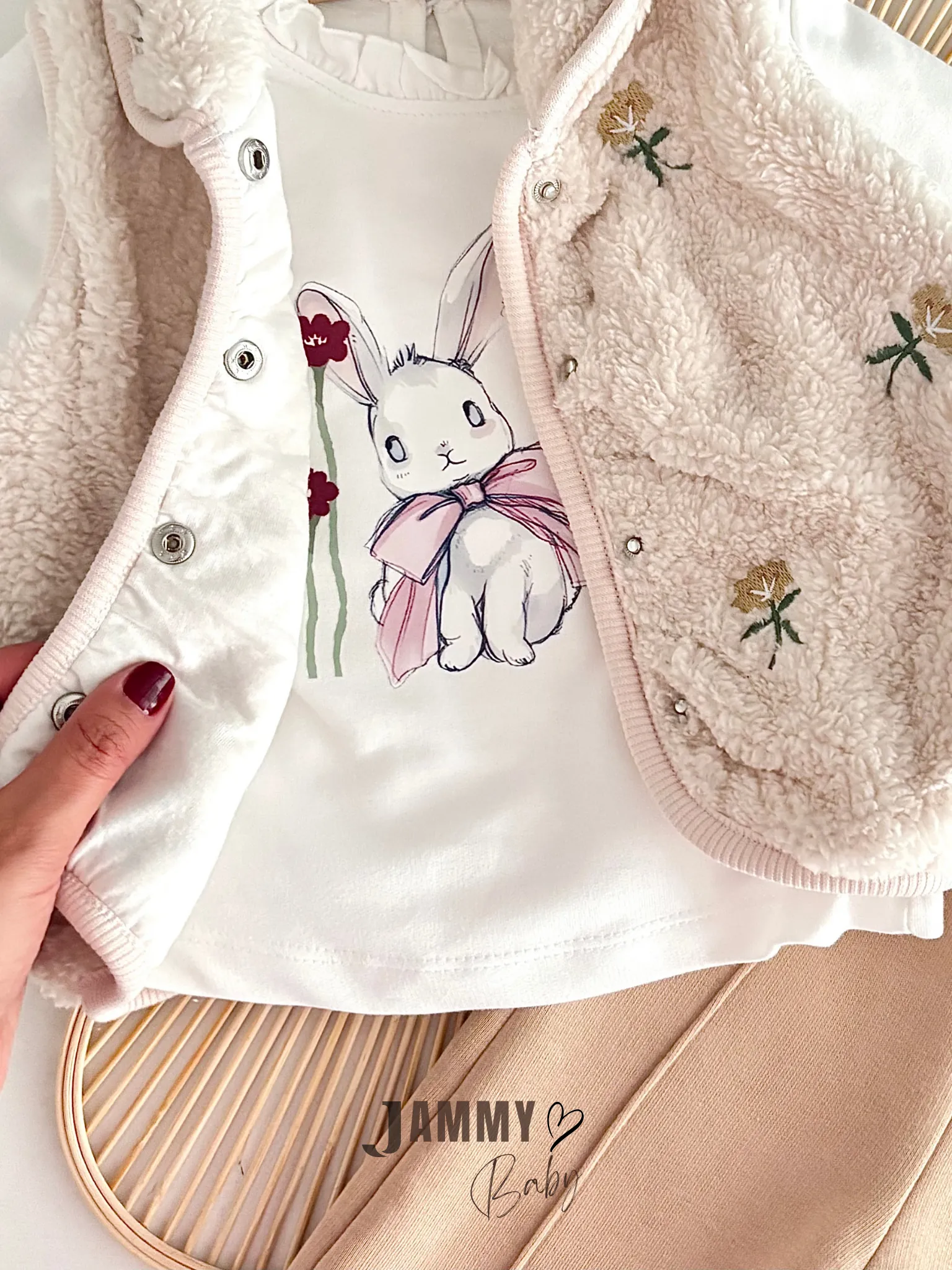 Flower Peluş Yelekli 3'lü Takım-BEJ