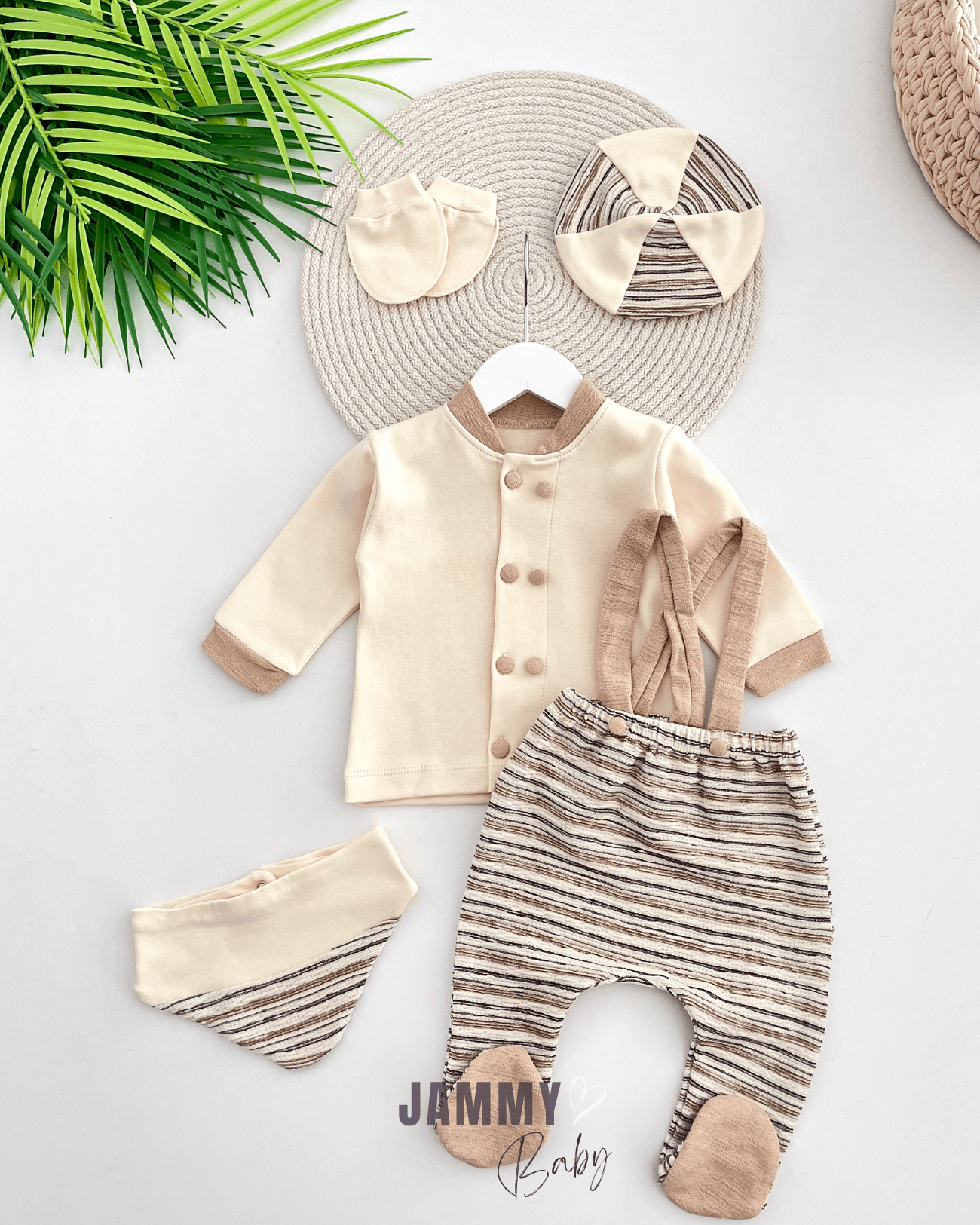 Little Man Bahçıvan 5 Parça Yenidoğan Set-SÜTLÜ KAHVE