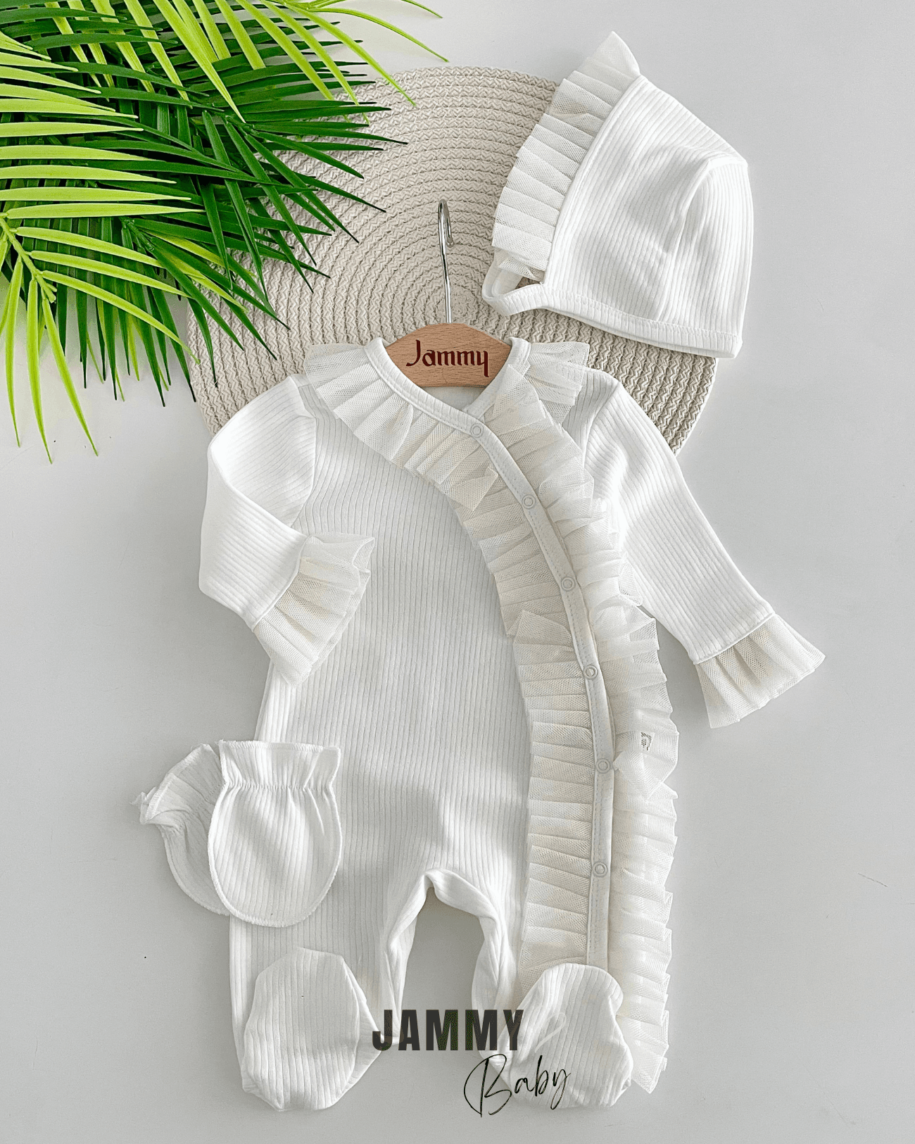 Jovita Tül Detaylı 3 Parça Tulum Set-BEYAZ