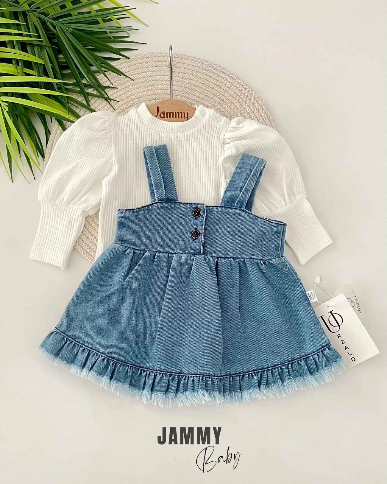 Püsküllü Jean Jile Elbise / Body Set-BUZ MAVİ