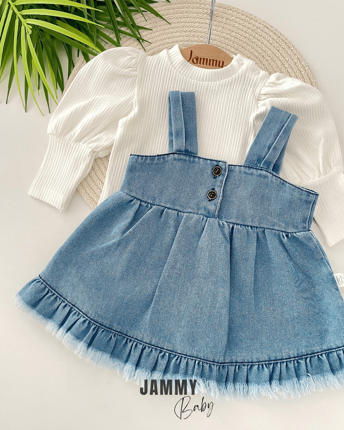 Püsküllü Jean Jile Elbise / Body Set-BUZ MAVİ