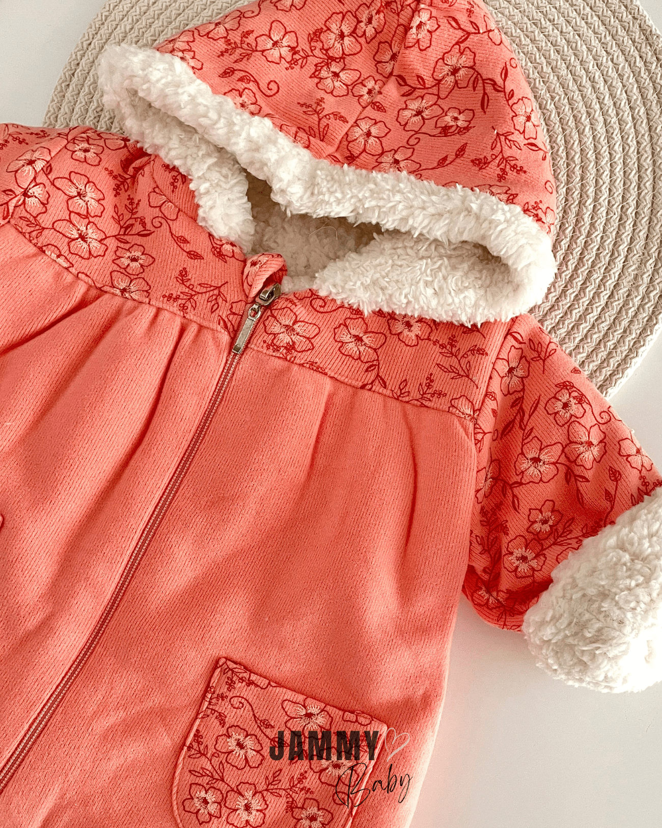 Flower Spring Kadife Peluş Mont-ŞEFTALİ