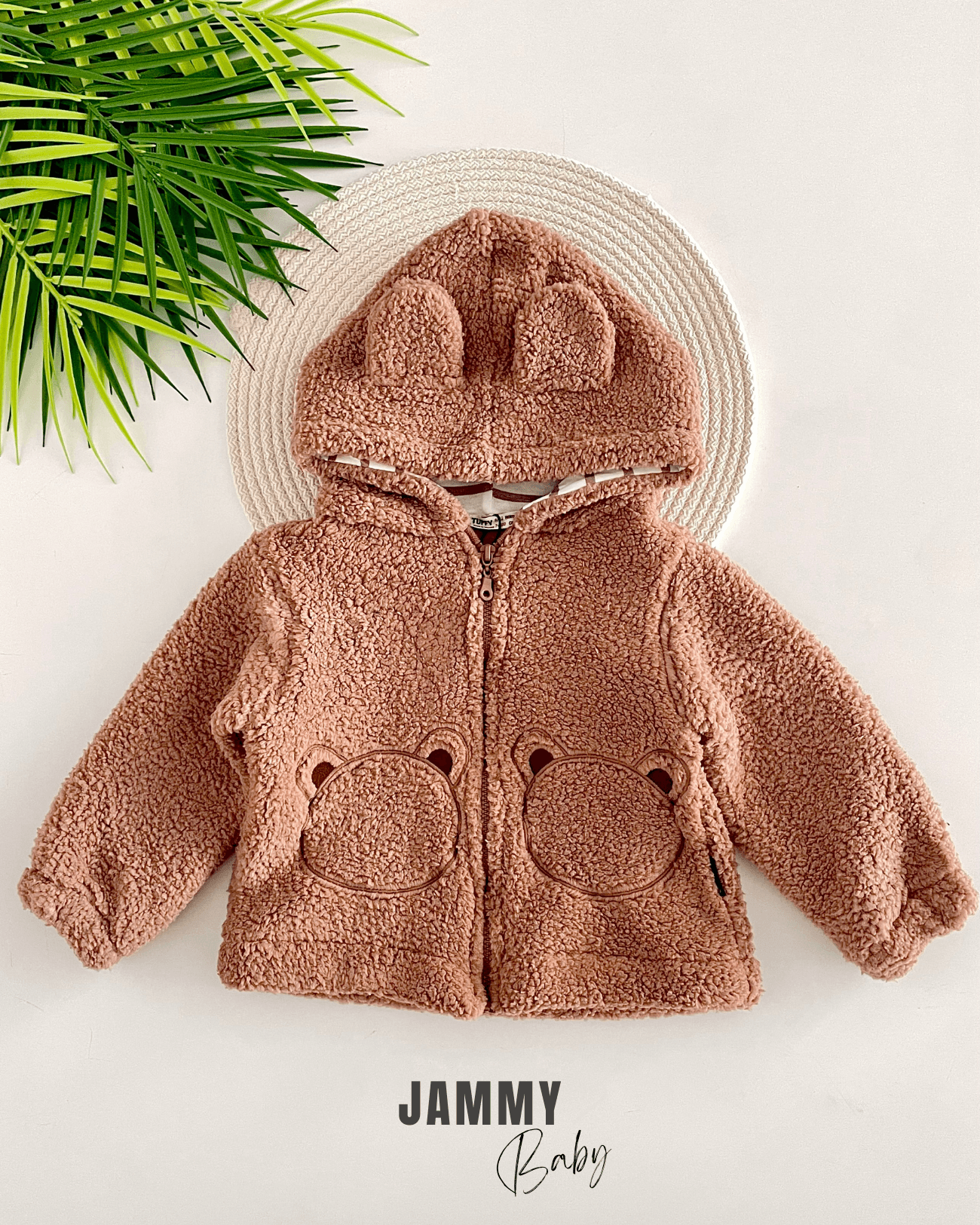 Boobo Kapüşonlu Fermuarlı Peluş Mont-KAHVERENGİ