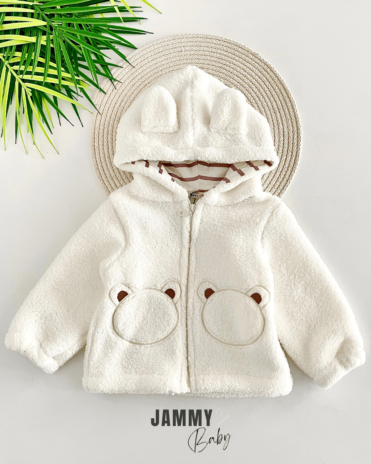 Boobo Kapüşonlu Fermuarlı Peluş Mont-EKRU