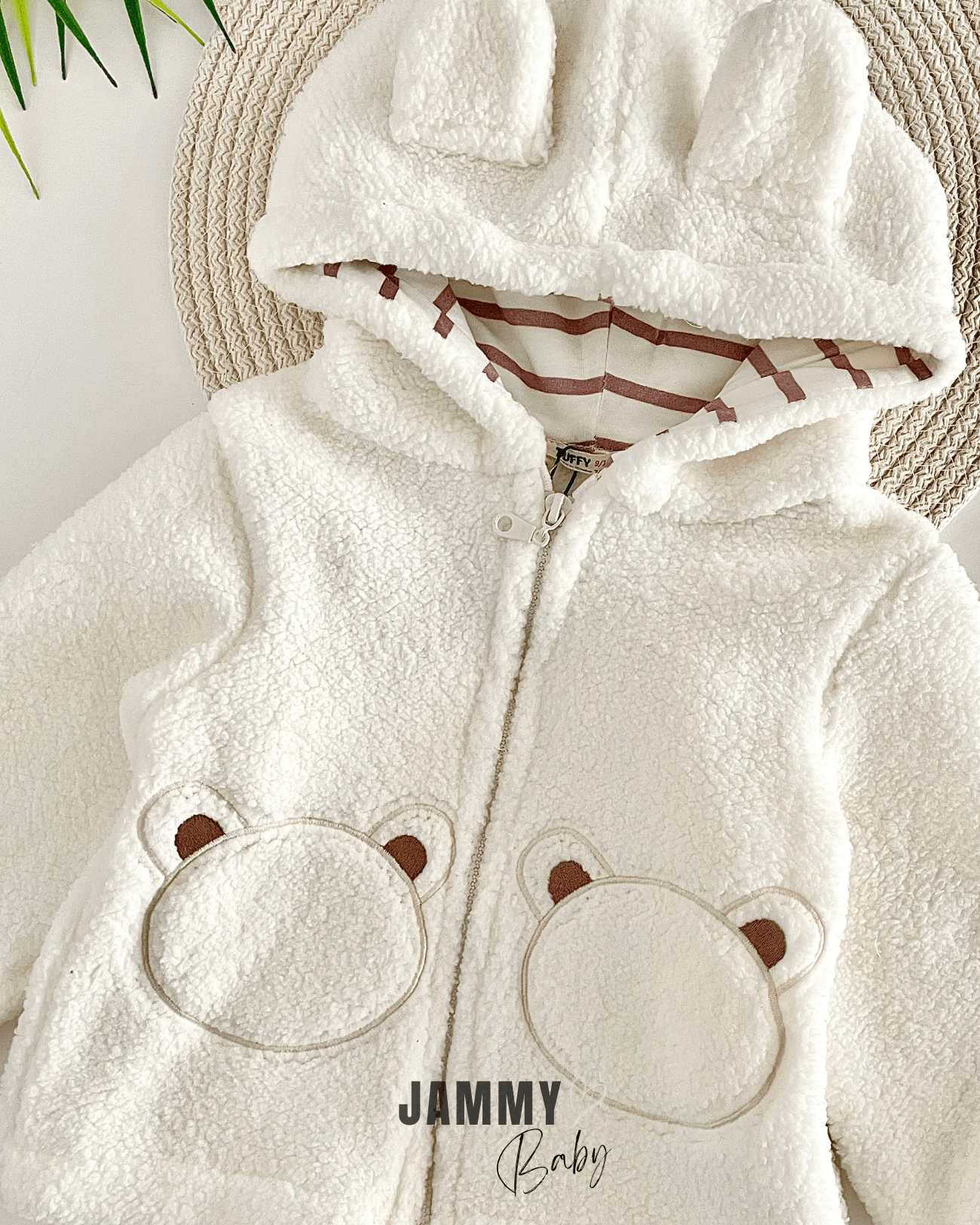 Boobo Kapüşonlu Fermuarlı Peluş Mont-EKRU