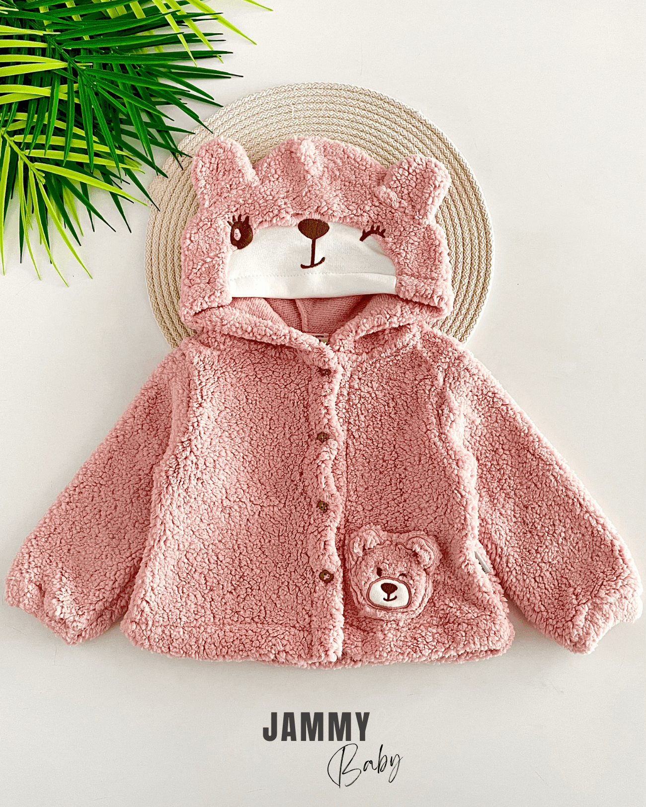 Simba Kapüşonlu Düğmeli Peluş Mont-GÜL KURUSU
