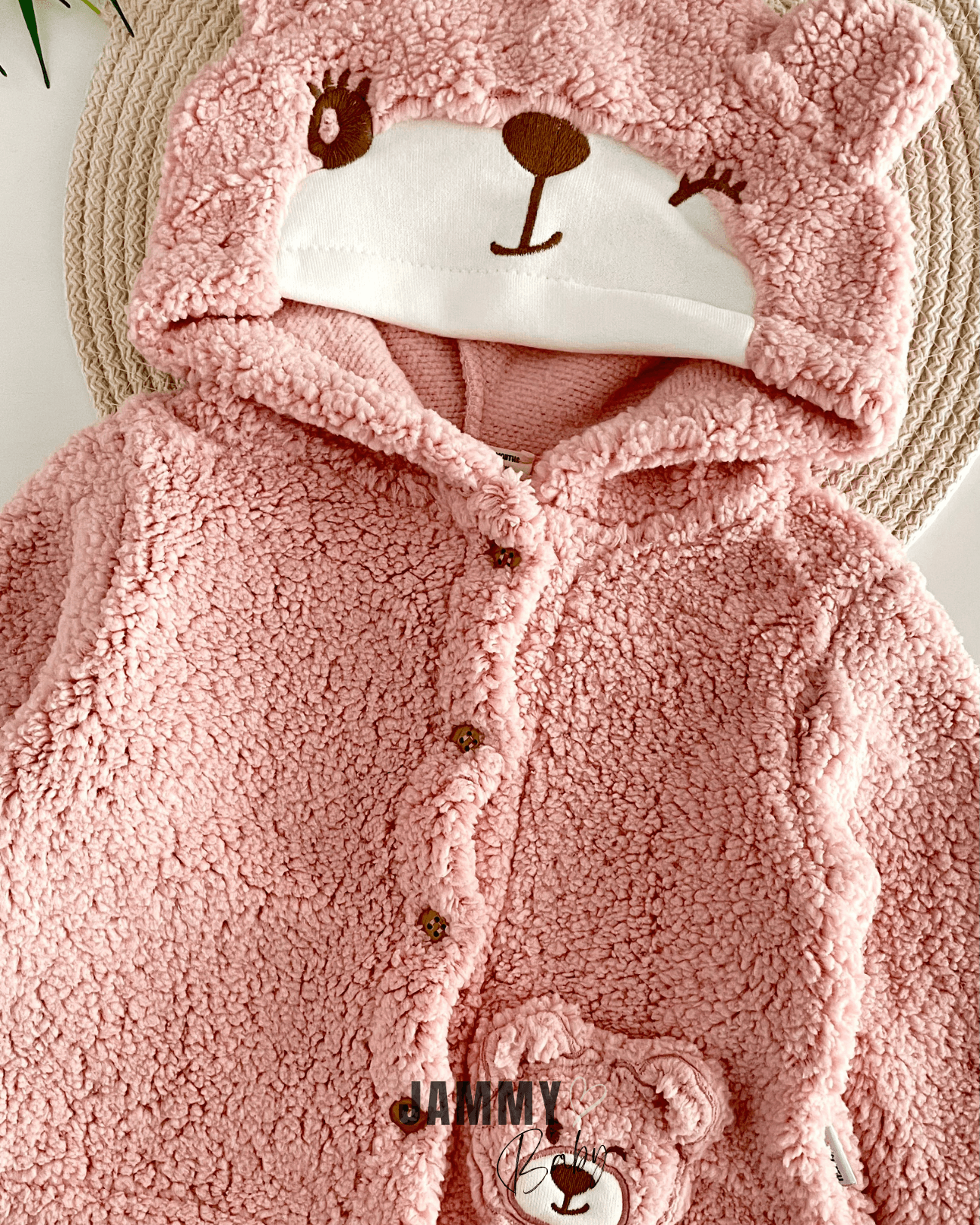 Simba Kapüşonlu Düğmeli Peluş Mont-GÜL KURUSU