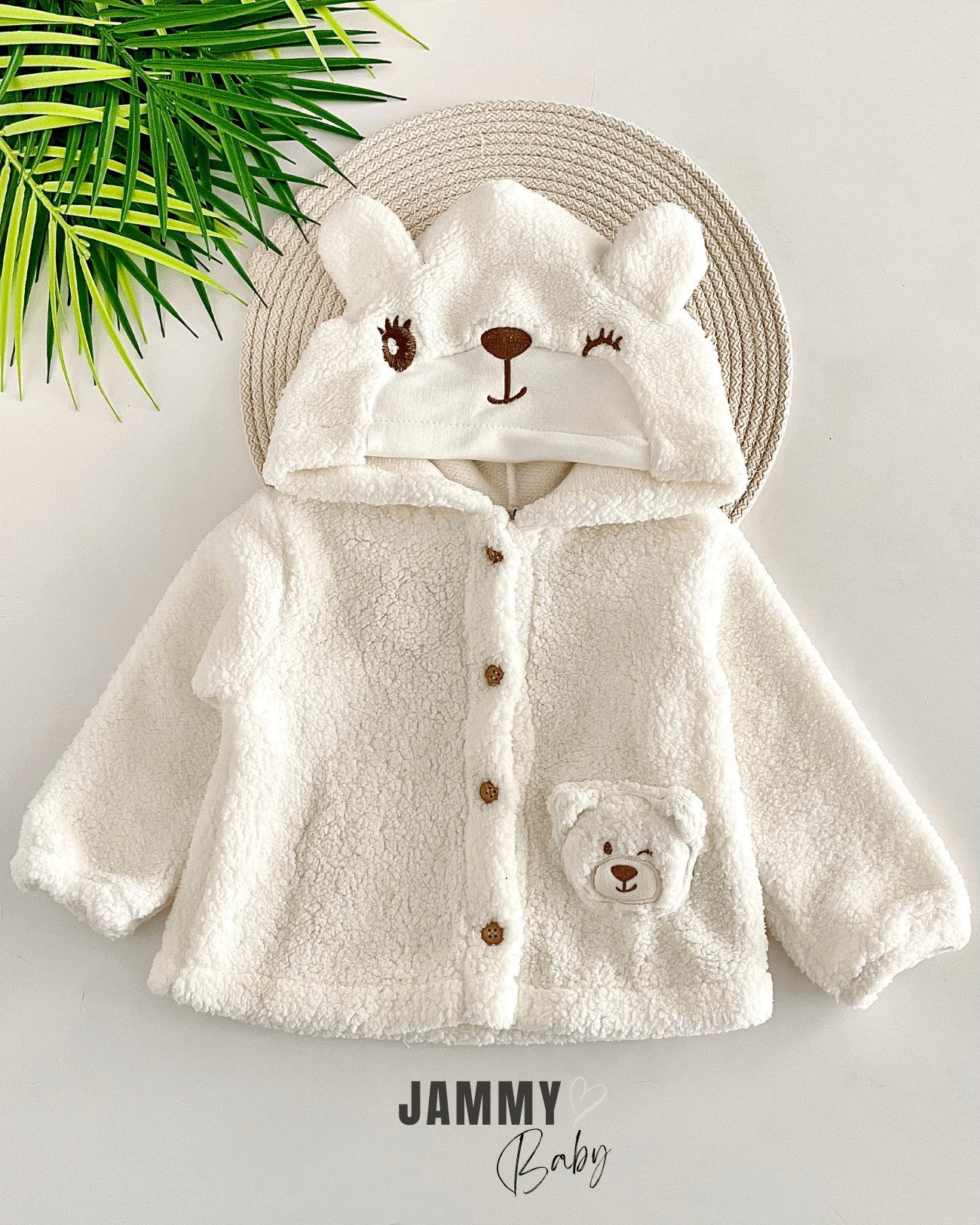 Simba Kapüşonlu Düğmeli Peluş Mont-EKRU