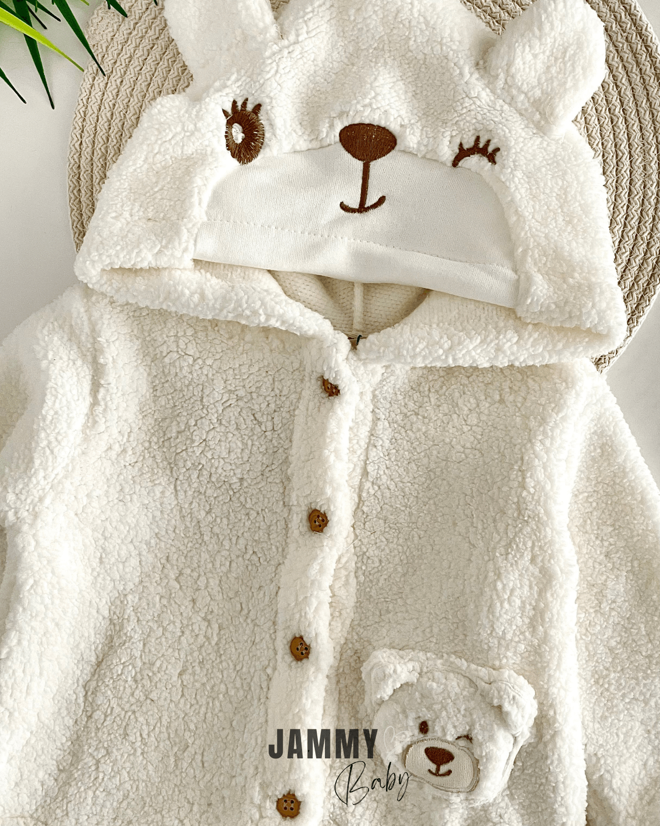 Simba Kapüşonlu Düğmeli Peluş Mont-EKRU