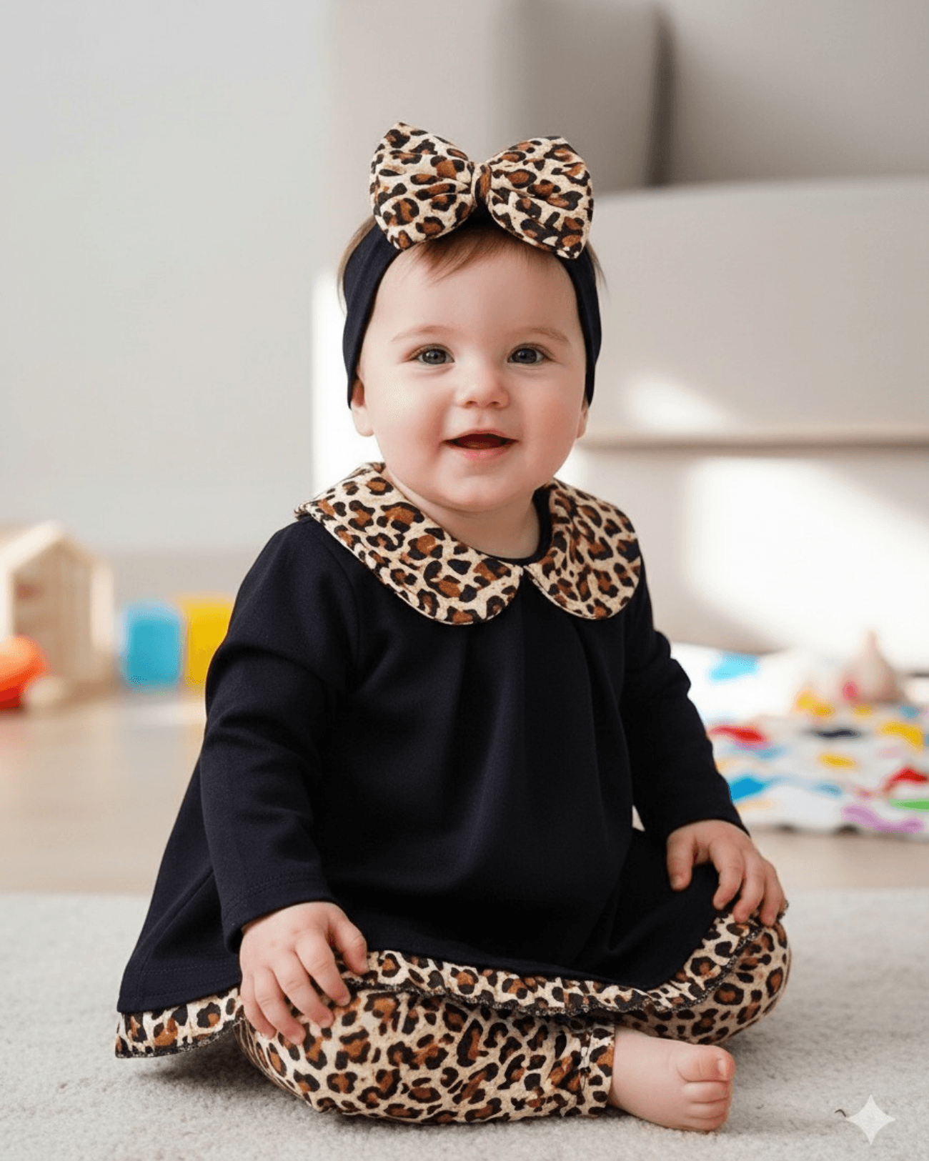 Eliza Leopard Pofuduk Bandanalı Takım-SİYAH