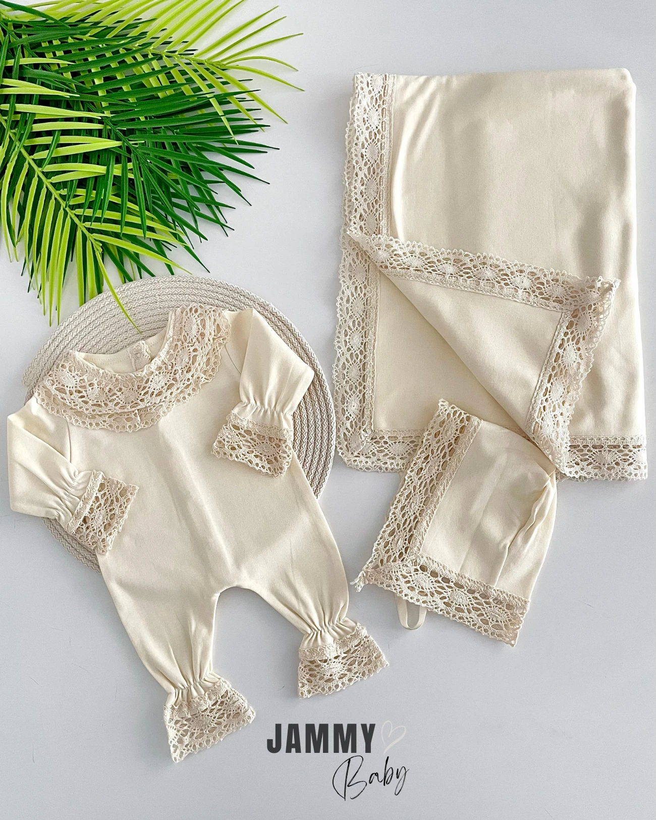 Elisa Dantel Detay Laura Şapkalı Tulum / Battaniye Set-NATURAL