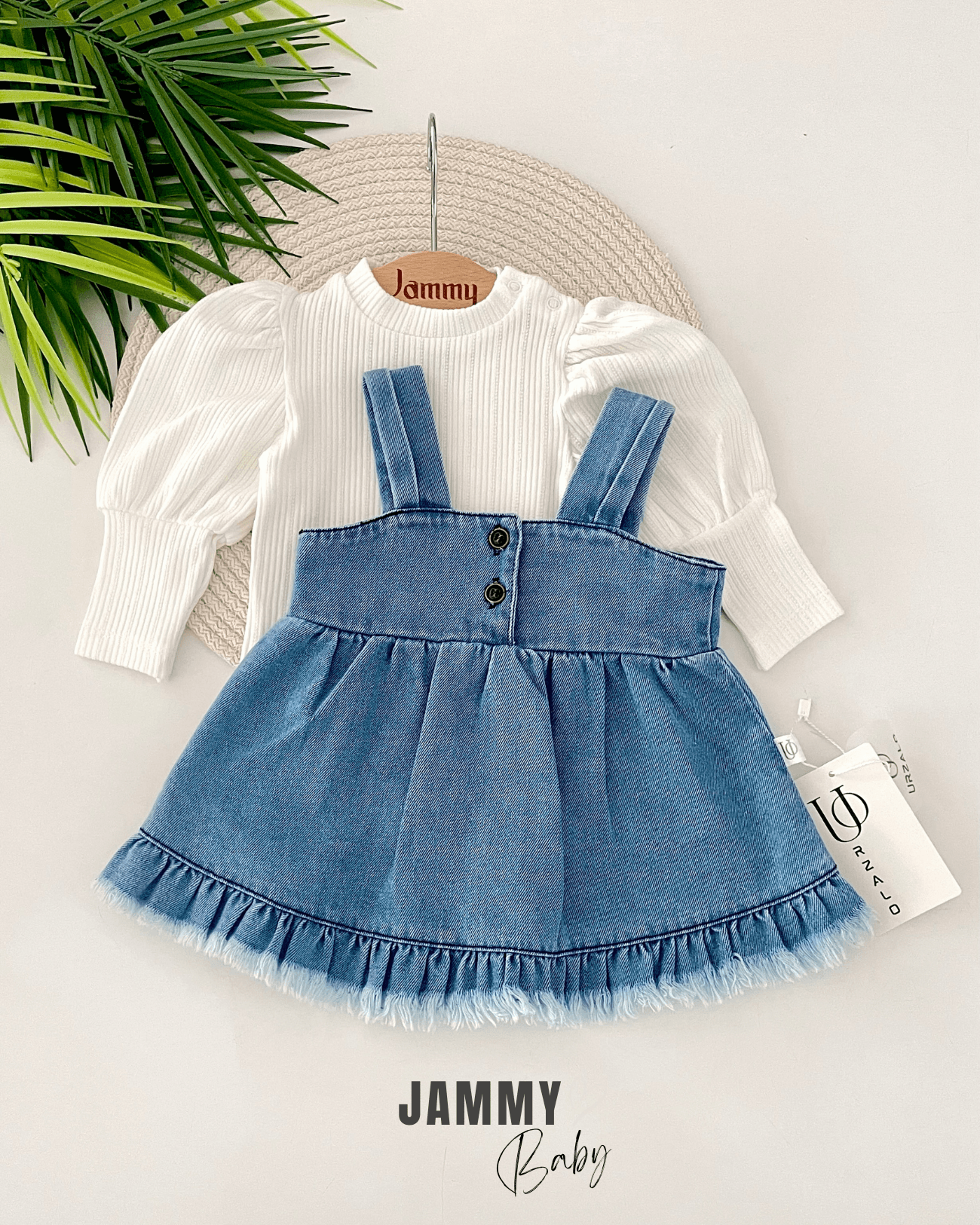 Püsküllü Jean Jile Elbise / Body Set-BUZ MAVİ
