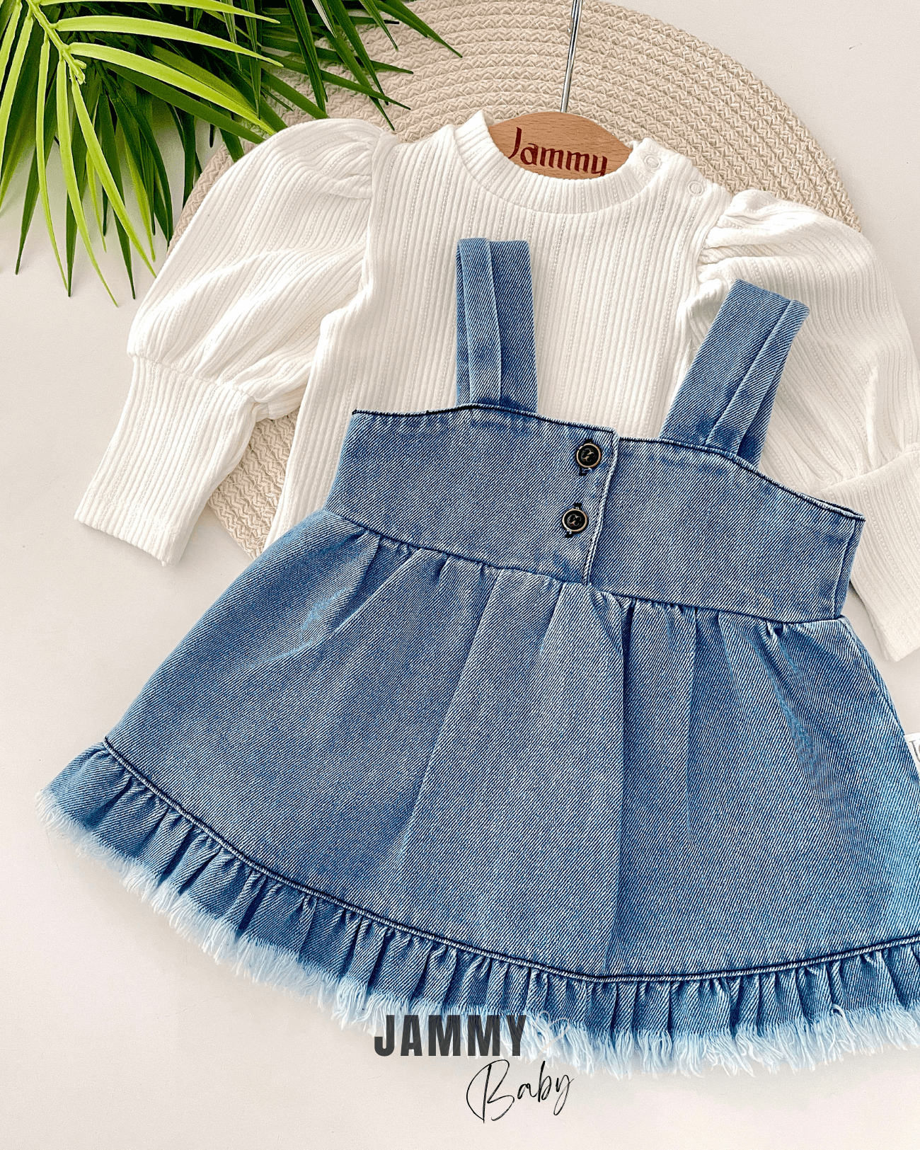 Püsküllü Jean Jile Elbise / Body Set-BUZ MAVİ