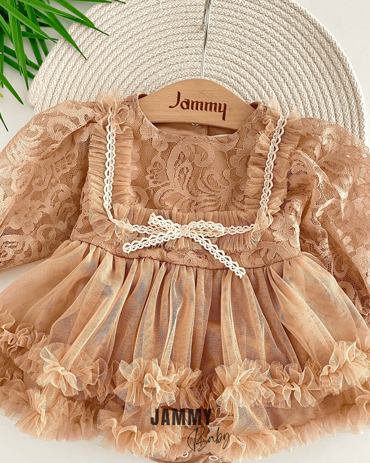 Sindirella Dantelli Özel Gün Bodysuit Elbise-KAHVERENGİ