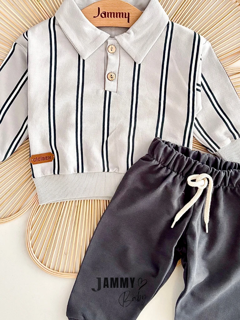 Tylor Çizgili Gömlek Yakalı 2'li Takım-ANTRASİT