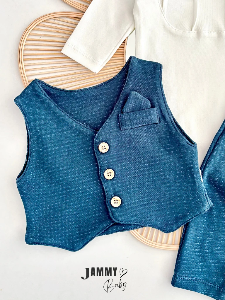 Adrian Yelekli 3 Parça Bebek Takım-LACİVERT