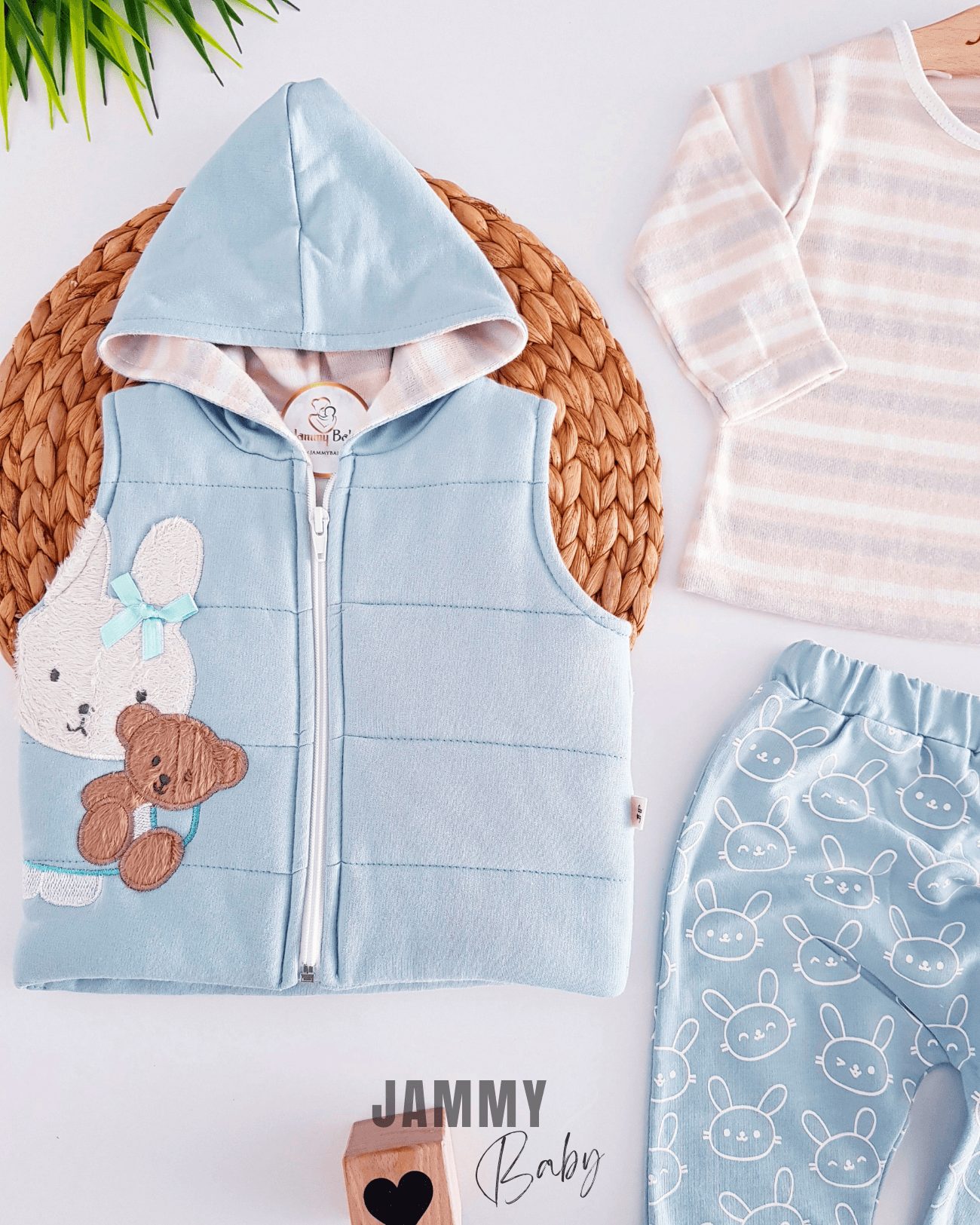Rabbit / Bear Şişme Yelekli 3'lü Takım-ÇAĞLA YEŞİLİ