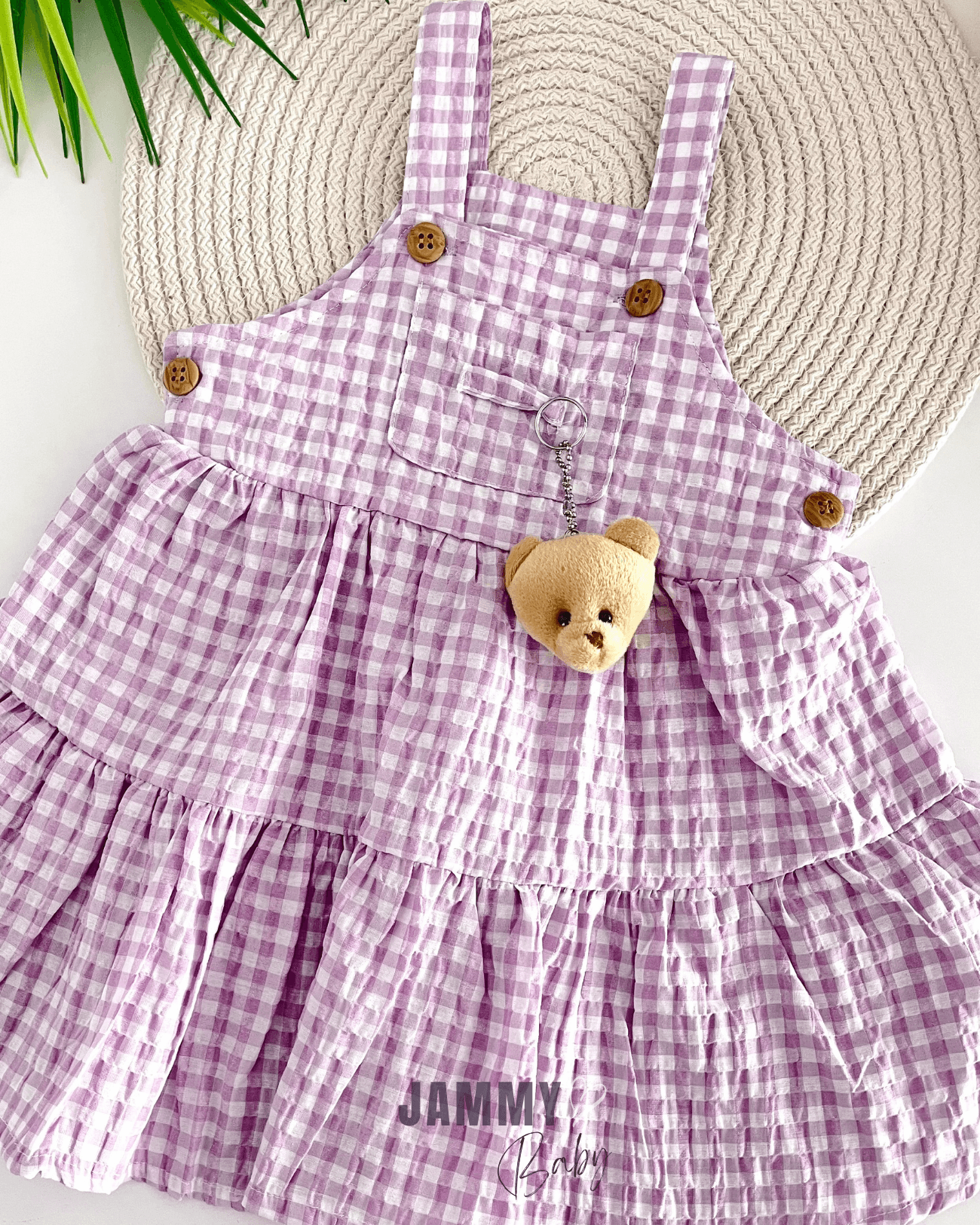 Teddy Pötikare Desenli Askılı Elbise -LİLA