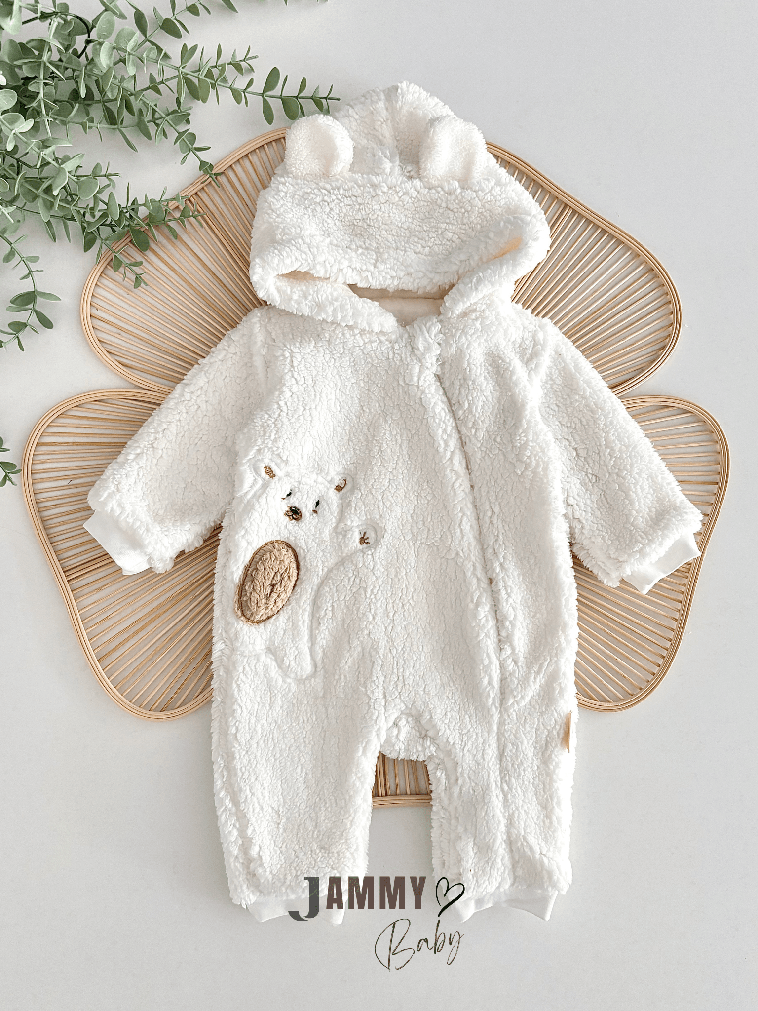 Sweety Bear Fermuarlı Peluş Tulum-EKRU