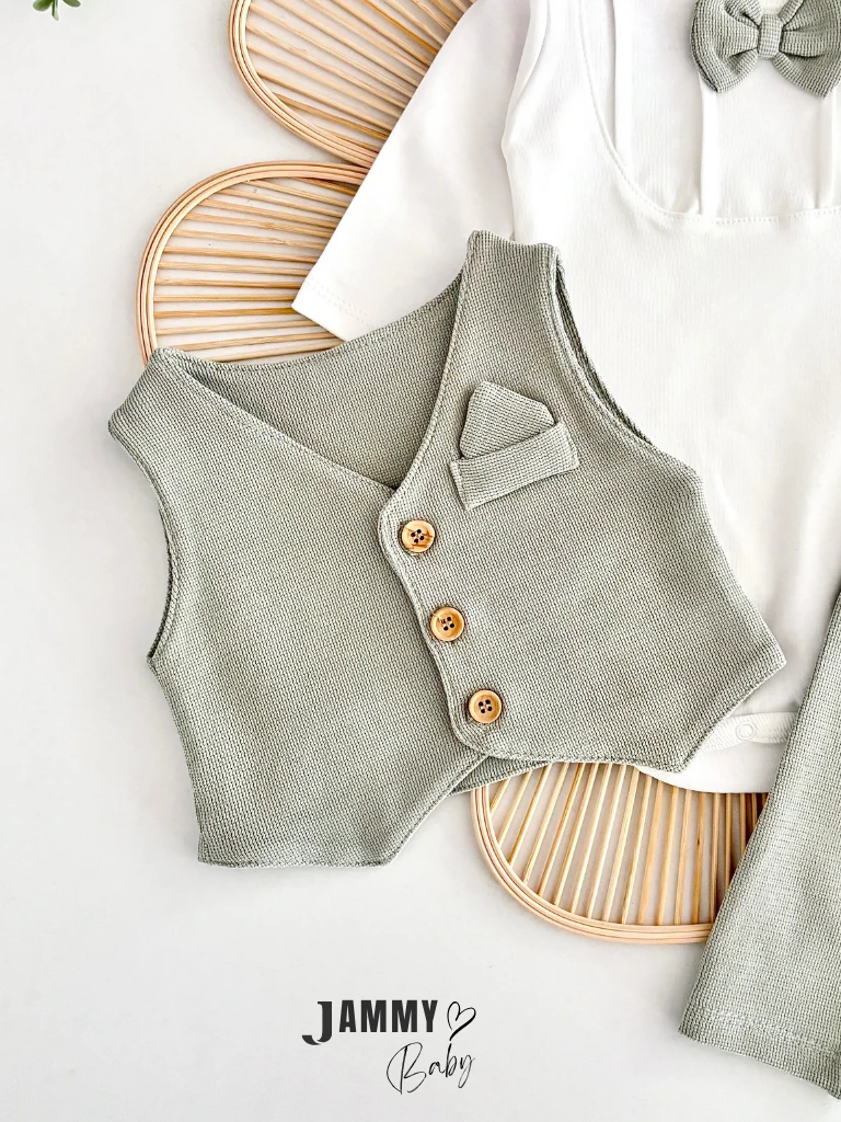 Adrian Yelekli 3 Parça Bebek Takım-YEŞİL