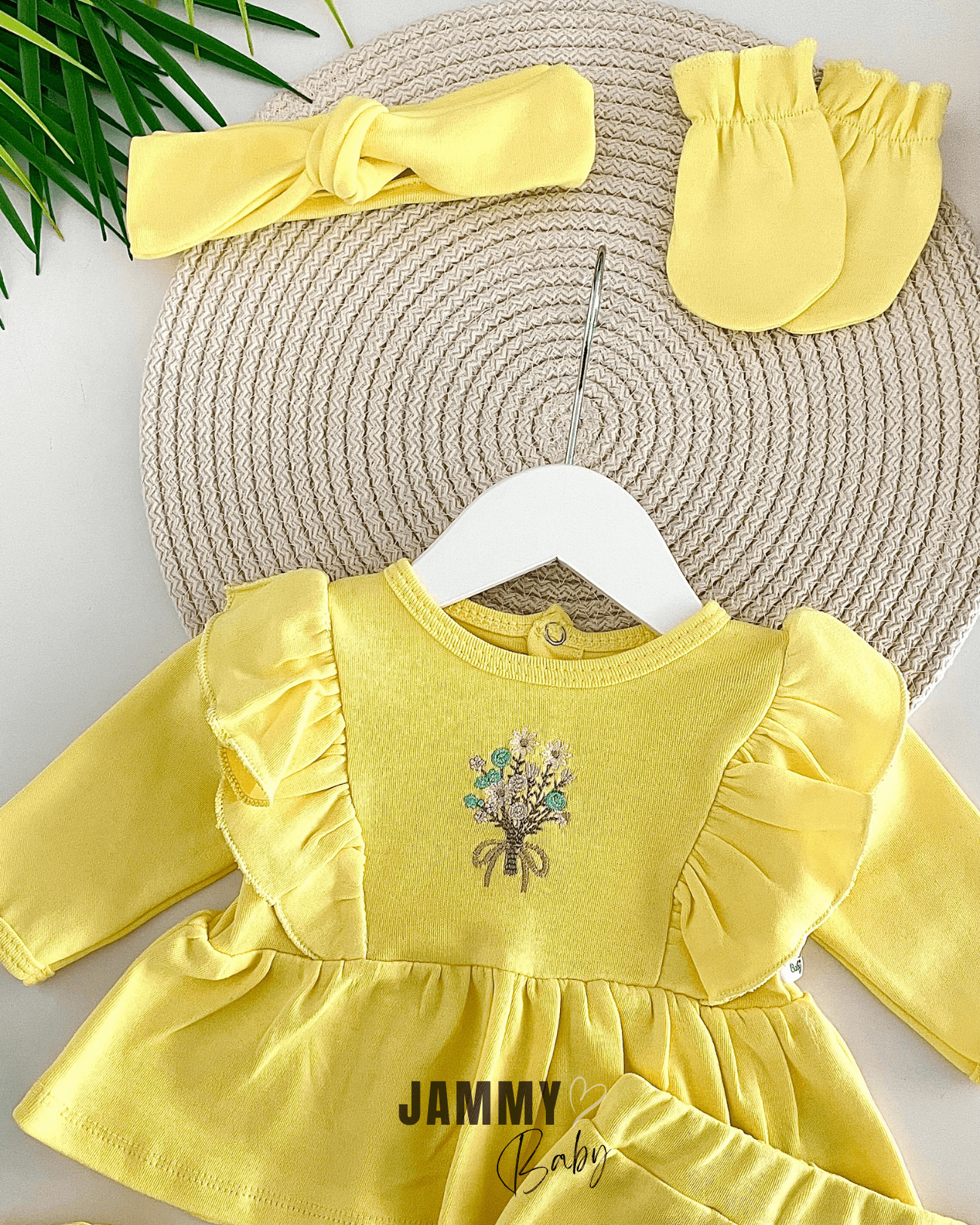 Olive Çiçek Nakışlı 5 Parça Yenidoğan Set-SARI
