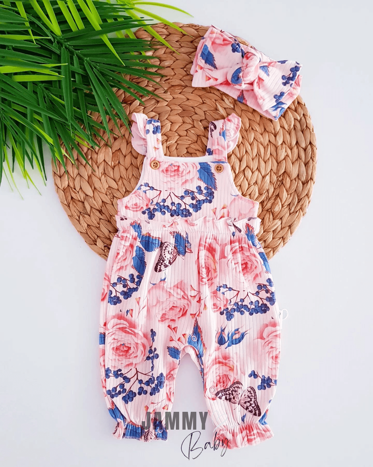 Fiore Çiçek Baskılı Kaşkorse Bandanalı Tulum Set-PUDRA
