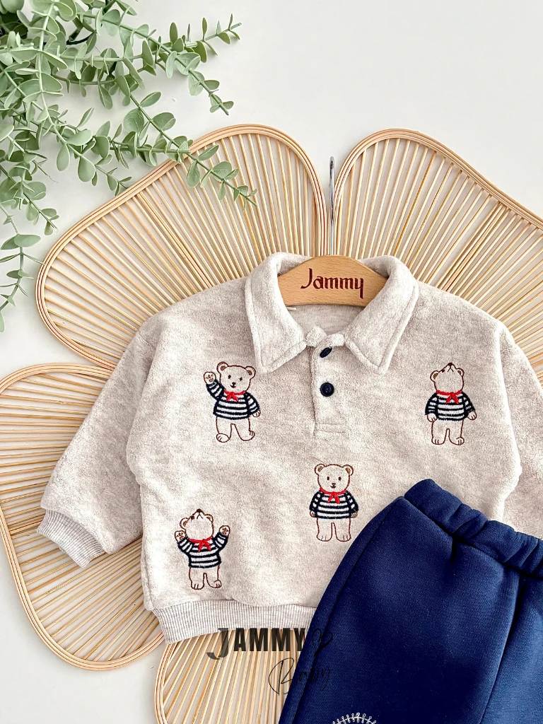 Bonjour Ours Yakalı 2'li Takım-LACİVERT