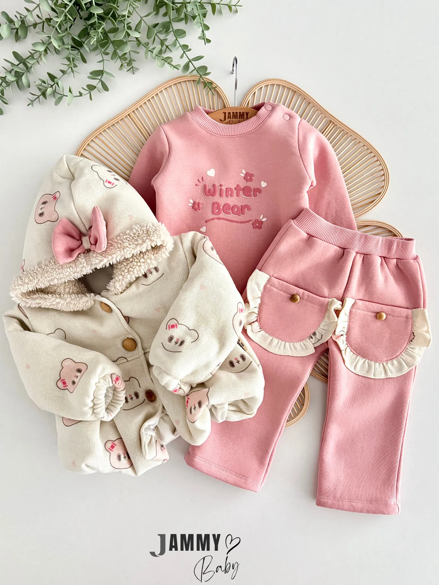 Winter Bear Kaşe Mont / 3 İplik Alt Üst Takım-GÜL KURUSU